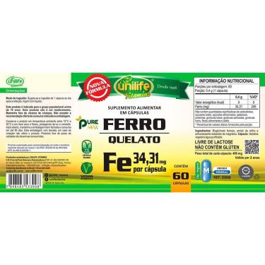 Imagem de Kit 3 Ferro Quelato Fe Unilife 60 Cápsulas