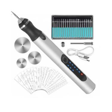 Imagem de Caneta de Gravação Mini Retífica Metálica USB 18.000 RPM 20 Pontas e D