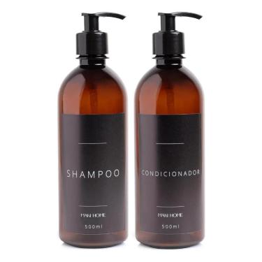 Imagem de 2X Kit Banheiro Frasco Âmbar Shampoo Condicionador Black 500