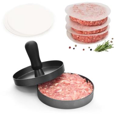 Imagem de WEATAEDE Prensa de hambúrguer, 200 papéis, prensa de hambúrguer de alumínio, máquina de hambúrguer de carne bovina, queijo, vegetariano, hambúrguer para grelha, grelha, churrasco, churrasco