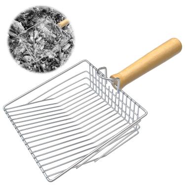 Imagem de Pá de lareira de arame de metal com cabo de madeira Pá de cinzas para separar o carvão não queimado das cinzas