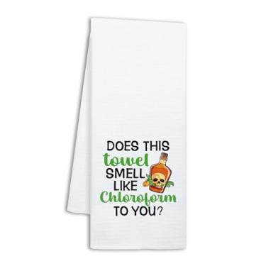 Imagem de NAHMAKNE Toalhas de cozinha engraçadas para mulheres, esta toalha tem cheiro de clorofórmio para você, toalhas de prato engraçadas para decoração de cozinha, presentes de inauguração de casa doces