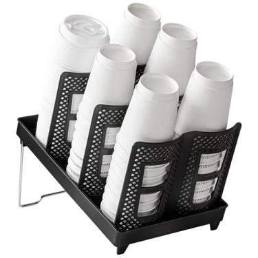 Imagem de LUMINFLY Dispensador de xícara de café destacável, suporte multifuncional espaçoso, organizador de fileira dupla para diferentes tamanhos de xícaras, perfeito para casa, escritório, café, cor preta