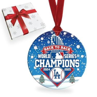 Imagem de Enfeite de Natal Los Angeles World Series Champions 2025 - Enfeite de beisebol do campeonato LA com caixa de presente