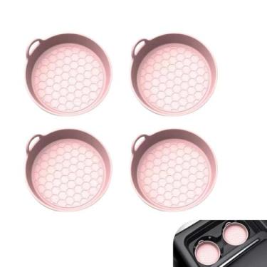 Imagem de CyperFair Porta-copos de carro com 4 peças, suporte de garrafa de água antiderrapante de silicone com alça, porta-copos de chá fixos à prova d'água de favo de mel, tapete de armazenamento redondo para