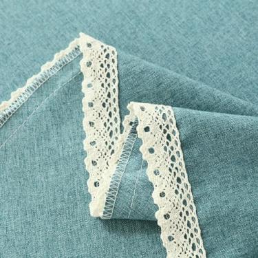 Imagem de Toalha de mesa de linho para mesas retangulares, toalha de mesa de tecido de cor sólida com borda de renda, pesada texturizada, toalha de mesa lavável sem rugas para cozinha, festa, decoração de casa