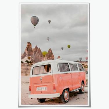 Imagem de Balão de ar quente de praia em tela rosa ônibus arte de parede quarto pinturas de paisagem marítima imagem costeira pôsteres de verão banheiro sala de estar escritório decoração de parede 30 x 45 cm