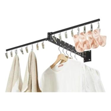 Imagem de Hhsdyl Varal de Parede Dobrável com Braço Articulado | Rotação de 180° e Poupa Espaço para Lavandaria, Roupeiro | Barra Resistente para Pendurar,Black,B