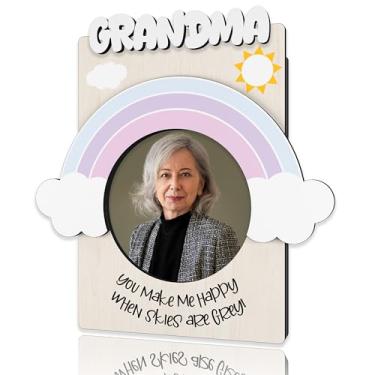 Imagem de Porta-retrato magnético para avó, mini molduras magnéticas para geladeira e armário, Natal, aniversário, Ação de Graças, Dia das Mães, presentes para Gigi, porta-retrato de madeira com nuvem arco-íris