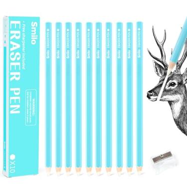 Imagem de Smilo Lápis de borracha, pacote com 10 lápis de artista azul com apontador, borracha de detalhes finos para esboços, desenhos a lápis de cor e carvão, perfeitos para artistas, iniciantes e estudantes