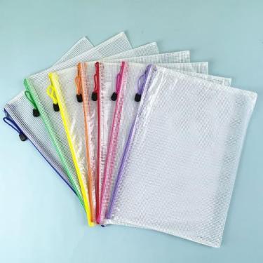 Imagem de 7 unidades de sacos de malha com zíper A4 sacos de arquivo de plástico com zíper para escritório, escola, viagem, casa, armazenamento