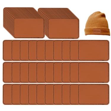 Imagem de QSYZAIL 60 adesivos de couro em branco para chapéus com adesivo para gravação a laser, personalização de prensa térmica, retangular (Cáqui, 5 x 7,6 cm)