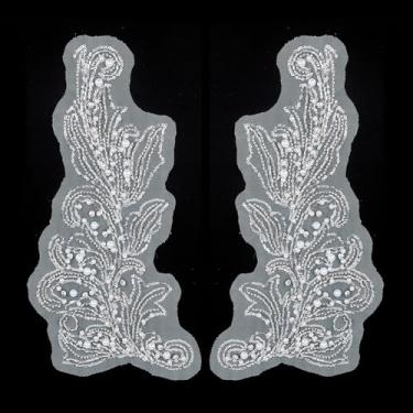 Imagem de letsinstyle 1 par de apliques de pérolas florais 3D para casamento, bordado de flores brancas de renda para vestidos e decote, acessórios decorativos de roupas florais para artesanato de costura DIY