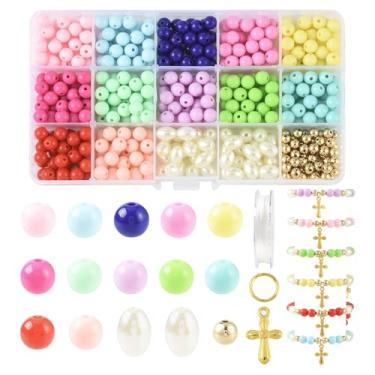 Imagem de MakemdeDIY Kit de fabricação de pulseiras com contas de 360 peças, incluindo contas de plástico de imitação de acrílico sortidas, pingentes de liga, anel elástico para joias DIY, colares, brincos