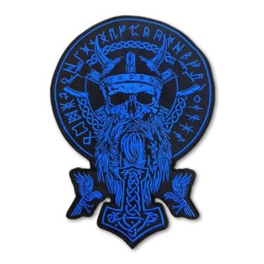 Imagem de Patch bordado Viking Odin, design de mitologia nórdica, azul e preto