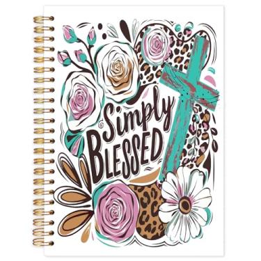 Imagem de Yhtrg Caderno floral cristão, caderno espiral floral da Bíblia Simply Blessed, cadernos religiosos para anotações, presentes cristãos para mulheres, 14 x 21 cm