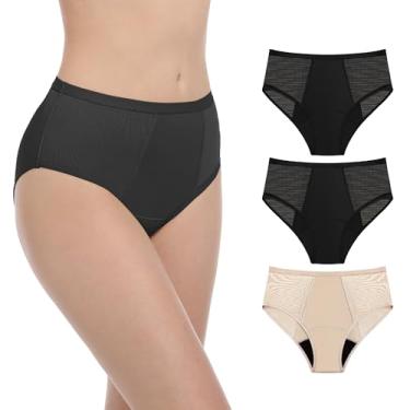 Imagem de AIRCUTE Calcinha feminina lavável para incontinência urinária à prova de vazamento para vazamento de bexiga pós-parto com absorção de 50 ml, pacote com 3 (1 preta-2 bege, M)