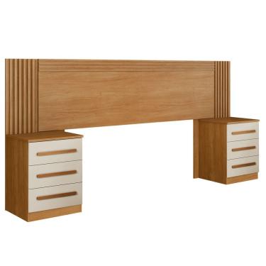 Imagem de Cabeceira Extensiva Ripada Para Box Bélgica 140-160 Cm Com 2 Mesas De Cabeceira - Benetill