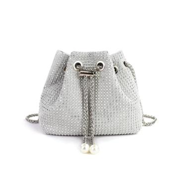 Imagem de AfitLulu Bolsas femininas com glitter, bolsa brilhante com cordão de corrente de ferragens e corrente destacável, bolsas de lantejoulas, Branco