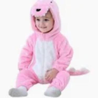 Imagem de Pijama Kigurumi Dinossauro Rosa Infantil Macacão Cosplay - Fantasy Lon