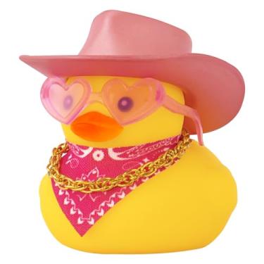 Imagem de wonuu Carro De Borracha Cowboy Pato, Patos Amarelos Decoração Painel Com Chapéu Colar Óculos Sol, Glitter Rosa