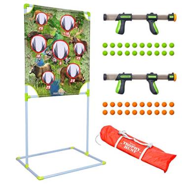 Imagem de GoSports Foam Fire Games - Alien Invaders, Trophy Hunt ou Battle Strike para pendurar na porta e capturar os alvos de dinheiro - Inclui 2 lançadores de brinquedo para crianças e projéteis de bola de