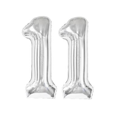 Imagem de Balão prata número 11 101,6 cm, 11 balões de número, decorações de aniversário de 11 anos de idade para meninas, meninos, crianças, suprimentos de festa de prata de 11 anos