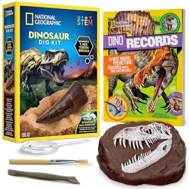 Imagem de NATIONAL GEOGRAPHIC Dino Dig Kit & Dinosaur Book - Excavate a Replica Dinosaur Tooth Fossil and Study Paleontology with Dino Records, a Full-Color Dinosaur Activity Book for Kids