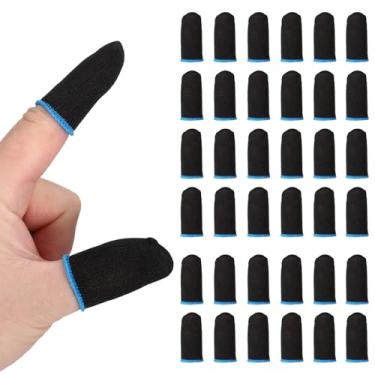 Imagem de PATIKIL Manga de dedo para controle de dedo, pacote com 120 luvas de dedo para jogos móveis, luvas de ponta de fibra prateada, anti-suor, respirável para jogos de telefone, azul