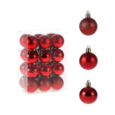Imagem de Kit de Bolas Natalinas Vermelhas, 24 Unidades, 6cm, Acabamentos Brilhante, Fosco e Glitter, Decoração para Árvore de Natal