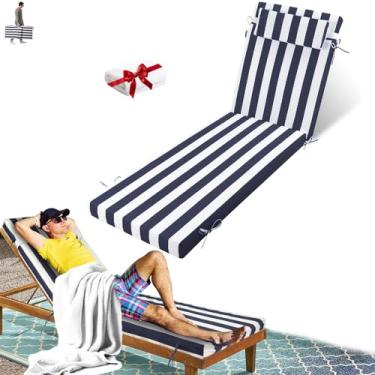 Imagem de Almofada de espreguiçadeira para ambientes externos, almofadas de espreguiçadeira à prova d'água, esponja de 7,6 cm de alta densidade, almofadas de substituição para espreguiçadeiras com cabeçotes