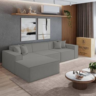 Imagem de Sofá 3 lugares 2,75m Bouclê com Chaise CompactAir - Balaqui