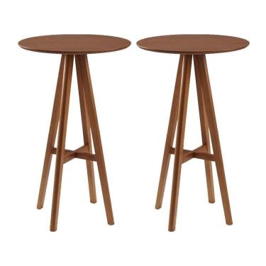 Imagem de Kit 2 Mesas Bistrô Alta Redonda Sila Base Madeira Maciça Imbuia