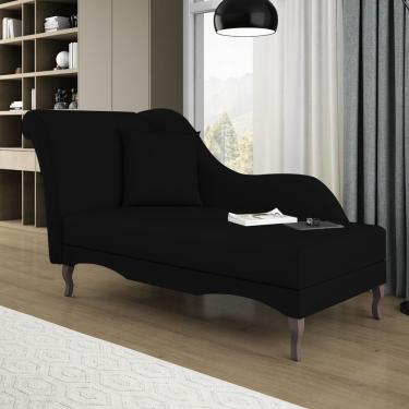 Imagem de Divã Recamier Chaise Longue Valentina Clássico Com Pés De Madeira Veludo Preto - Desk Design