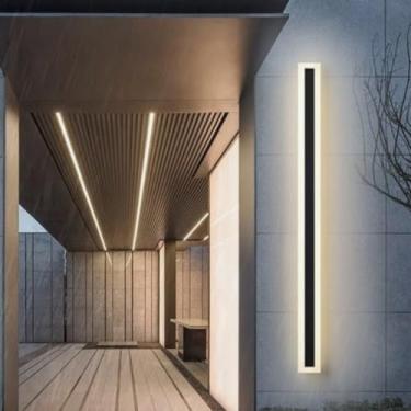 Imagem de GZZBMY Lâmpadas de parede LED ao ar livre IP65 à prova d'água Arandela de alumínio moderna preta longa faixa de luz iluminação de parede interior/exterior para jardins terraços escada corredor (A luz
