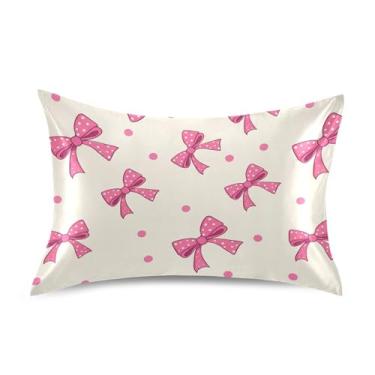 Imagem de SEHANY Capas de almofada de seda com laço rosa para cabelo e pele, capas de almofada de cetim respiráveis macias e refrescantes com fecho de envelope, tamanho king (50 x 76 cm)