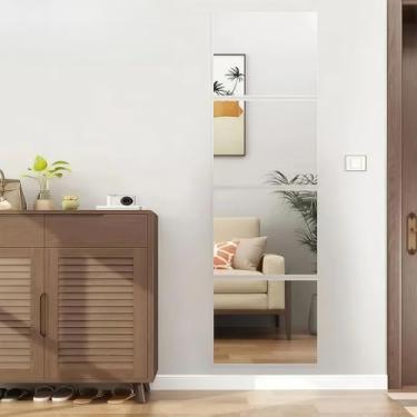 Imagem de Telhas de espelho de parede de comprimento total sem moldura, painéis de espelho montados com adesivo para academia em casa, quarto, porta - espelhos autoadesivos de fitness e decorativos