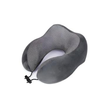 Imagem de Almofada de Viagem Ergonômica, Espuma Viscoelástica, 28x30x14cm, Ajustável, Suporte para Pescoço e Cabeça, Cinza, Ideal para Viagens e Uso Doméstico