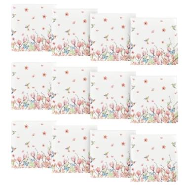 Imagem de Horaldaily Guardanapos De Pano Primavera Verão 18 X 18", Decoração Sazonal Floral Beija-Flor Borboleta Festa Jantar Conjunto Lavável 12