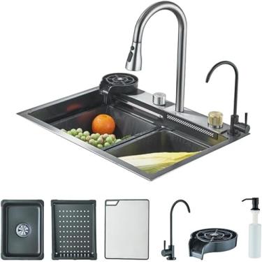 Imagem de TINICO Kit Cuba Gourmet Cozinha Pia Aço Inox 304 60x45cm, Pia De Cozinha, Com Torneira Extraível, Slot Único Grande, Integrado Digital Display Faucet Set, Acessórios Para Pias