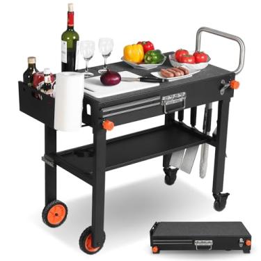 Imagem de Carrinho para churrasqueira ao ar livre – Mesa dobrável para churrasqueira Blackstone para chapa de 43 cm/55,9 cm, suporte portátil para churrasqueira Ninja com grande espaço, suporte de forno de
