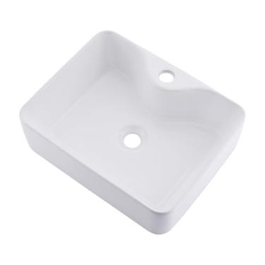 Imagem de Jshozzy Pia de banheiro acima do balcão, 48 cm x 38 cm de porcelana branca moderna retangular vaso pia bancada lavatório pia pia pia lavatório (somente pia)