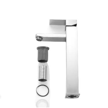 Imagem de Torneira banheiro inox monocomando Lavabo Saída Alta para Cuba Quadrado Pintura Preta Ajuste de Água Quente Fria, Design Quadrado Moderno(Prata/Ago inoxidável(kit1))