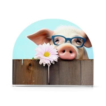 Imagem de Wassud Porta-guardanapos de acrílico Blue Glasses Pig, moderno dispensador de guardanapos de papel em forma de U para mesa, cozinha, sala de jantar, bancada 1 peça (comporta 50-60 guardanapos)