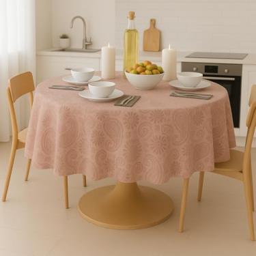 Imagem de Toalha de Mesa Redonda Jacquard 140cm Branca para Decoração (Rosê)