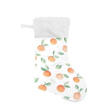 Imagem de Wassud Meia de Natal fofa com punho branco laranja desenhada à mão 45,7 cm grande para decoração de lareira de lareira pacote com 2