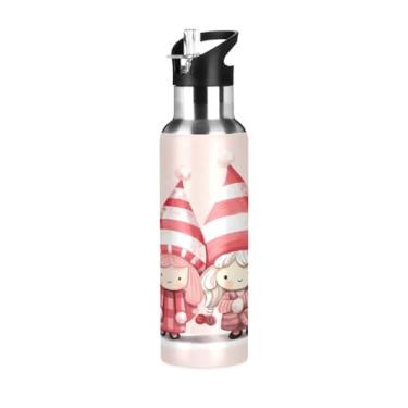 Imagem de Wassud Garrafa de água duas meninas com listras chapéus de aço inoxidável garrafa de água esportiva com canudo garrafas de água isoladas copo portátil de viagem 946 ml