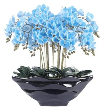 Imagem de LMJYU Flores artificiais Phalaenopsis 65 cm orquídeas falsas com vaso conjunto orquídea artificial poliuretano decoração de casa flores artificiais flores artificiais