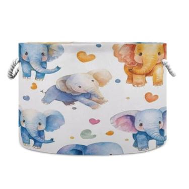 Imagem de WELLDAY Cesta de corda de algodão Elefantes Cesta de lavanderia de bebê para sala de estar, lavanderia, berçário, travesseiros, decoração de casa