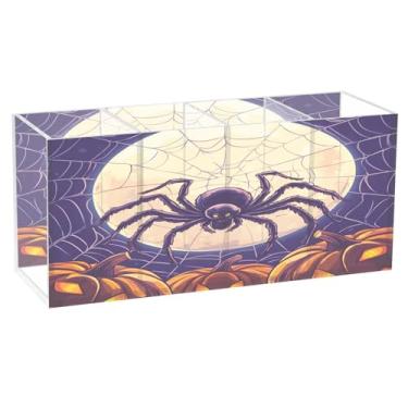 Imagem de CEBUGI Porta-canetas de acrílico com 4 compartimentos, organizador de lápis transparente, suporte de pincéis de maquiagem de aranhas de desenho animado para escritório doméstico e mesa de